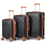 FCH Hartschalenkoffer,Reisekoffer-Set Koffer-Set,Trolley-Set,3 Stk,mit 360° Leichtlauf-Rollen,ABS - Schwarz