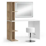 Vicco Schminktisch Tower Weiß Sonoma 122 x 55 cm mit LED-Spiegel und Hocker