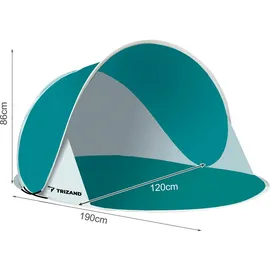 TRIZAND Strandmuschel Pop Up 190x120x86 cm Wind- und UV-Schutz Wurfzelt Kleines Pakcmaß Leicht Baby Kinder Erwachsene Blau-Grau 23856