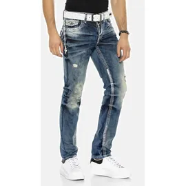 Cipo & Baxx "Jeans", Herren, Gr. 33, Länge 34, blau, 100% Baumwolle, unifarben, regular fit lang, Jeans 5-Pocket-Jeans, in Straight-Fit, CD-149