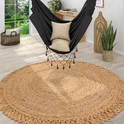 Teppich PACO HOME "Viborg 596", beige (natur), H:13mm Ø:100cm, Jute, Teppiche, handgefertigter Natur-Teppich, Jute, Modern, Boho, Ethno