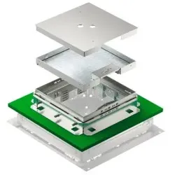 OBO 7409603 Kassette für fugenlose Böden eckig, Schnurauslass 243x243x83 Edelstahl, rostfrei TRKSN 9 VS 250