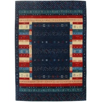 Moderner Gabbeh Teppich | Nachhaltig handgefertigt aus 100% Schurwolle mit Wollsiegel und Rugmark | 70 x 140 cm; Farbe: dunkel blau| THEKO die markenteppiche - Lori Dream