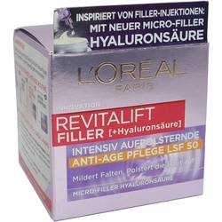 L’ORÉAL PARIS Anti-Aging-Creme Revitalift Filler + Hyaluronsäure Aufpolsternde Anit-Age Pflege LSF 50 50ml