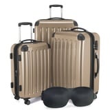 Hauptstadtkoffer - Alex - NEU 4 Doppel-Rollen + Gratisartikel 3er Koffer-Set Trolley-Set Rollkoffer Reisekoffer, TSA, (S, M & L), Champagner