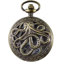 Tiong Vintage Octopus Hohl Quarz Taschenuhr Steampunk Bronze Taschenuhr mit Halskette Geschenk für Männer