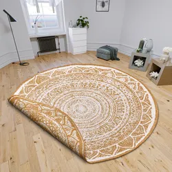 Teppich NORTHRUGS "Siruma Wendeteppich", gelb (ocker), H:5mm Ø:200cm, Polypropylen (PP), Teppiche, In- & Outdoor, beidseitig, Orientalisch, Teppich, Garten, Flur