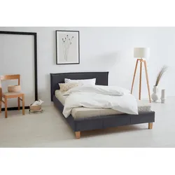 Polsterbett OTTO PRODUCTS "Heddi", schwarz, B:145cm H:82cm L:212cm, Bezug Struktur fein (100% recyceltes Polyester), Betten, Polsterbett Polsterbett ohne Bettkasten, in 5 Breiten: von 90cm-200cm, Biese am Kopfteil, Strukturstoff
