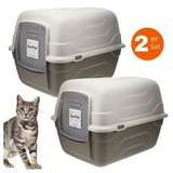 GarPet 2x Katzenklo mit Deckel Schaufel Aktivkohlefilter - Haube kippbar - große XXL Katzentoilette Katzen WC Klo Doppelpack Sparpaket