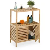 Relaxdays Badregal, Walnussholz, HBT: 86 x 67,5 x 35,5 cm, Badschrank mit 2 Türen, 2 Ablagen, Badezimmer & Küche, Natur
