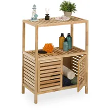 Relaxdays Badregal, Walnussholz, HBT: 86 x 67,5 x 35,5 cm, Badschrank mit 2 Türen, 2 Ablagen, Badezimmer & Küche, Natur