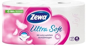 Zewa Ultra Soft Toilettenpapier, 4-lagig, Toilettentuch für den persönlichen Pflegemoment, 1 Packung = 2 Rollen à 150 Blatt