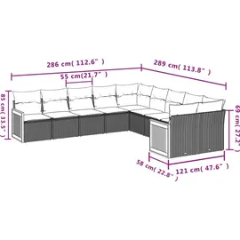 vidaXL Gartensofa-Set mit Kissen, grau, Polyrattan