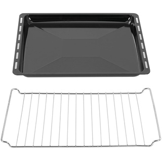 ICQN 45.5 x 37.5 cm Backbleche & -Gitter Set, 3 cm Tief Emailliert Fettpfanne und Verchromt Backofenrost für Backofen & Herd, Kratzfest & Rostfrei, 455 x 375 x 30 mm