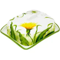 Lashuma Keramik Butterdose 18x14 cm, Butterglocke mit Deckel, Bemaltes