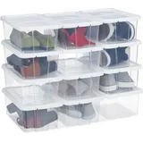 24 X Schuhbox Kunststoff, Stapelbar, Durchsichtige Aufbewahrungsboxen Mit Deckel, Hxbxt: 12,5 X20 X 34,5 Cm, Weiß