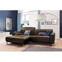 KAWOLA Sofa YORK Leder Life-line hasel Rec links Fuß Metall Chrom matt - Schwarz