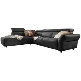 KAWOLA Ecksofa Leder 4-Sitzer Schwarz