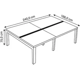 Paperflow easyDesk Doppelschreibtisch weiß rechteckig, 4-Fuß-Gestell weiß 240,0 x 166,0 cm