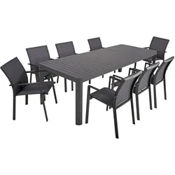 9-tlg Alu Tischgruppe AMIRA Set Garten Sitzgruppe Outdoor Grau Metall Kunststoff
