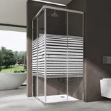 SoGood doporro Duschkabine 90x100cm Eckeinstieg Schiebetür Duschabtrennung Inklusive. Duschwanne Milchglas Streifen Eckdusche ESG Glas Höhe 190cm