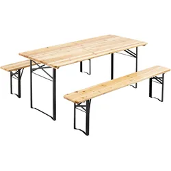 Oviala Business 10 Klappbare Brauerei-Tische 180x80x76cm + 20 Holzbänke - Oviala