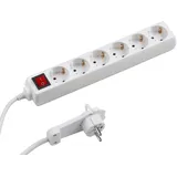 Meister Craft Meister Steckdosenleiste 6-fach - Extraflacher Stecker - 2 m Kabel - weiß - IP20 Innenbereich - Beleuchteter Schalter / Mehrfachsteckdose / Steckerleiste mit Flachstecker / 7430880