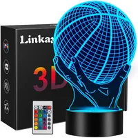 Linkax Basketball Geschenke Jungen Mädchen, Geschenke für Jungs, 3D Nachtlicht Kinder Zimmer Deko Optische Täuschung Lampe 16 Farben Ändern, Ostergeschenke Kinder Geburtstagsgeschenk 6 7 8 9 10 jahre