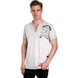 RUSTY NEAL T-Shirt RUSTY NEAL, Herren, Gr. XXL, grau, 100% Baumwolle, bedruckt, meliert, Rundhals, Shirts T-Shirt, mit modischer Knopfleiste