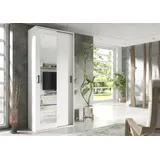 meble masztalerz Schiebetürenschrank mit Spiegel, Drehtüren & ausziehbarer Kleiderstange - Weiß weiß