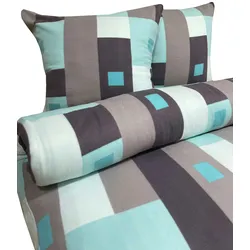 Leonado Vicenti Bettwäsche Thermofleece 135x200 + 80x80 cm türkis grau Vierecke kariert mit Reißverschluss / 2 tlg.