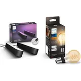 Philips Hue White & Color Ambiance Play Lightbar Doppelpack Basis-Set (500 lm) & White E27 Filament A60 550lm, warmweißes Licht, dimmbar