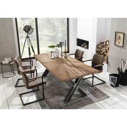 Esstisch SIT "Romanteaka", beige (natur), B:200cm, Tische, Esstisch Holz-Esstische Rechteckiger Esstisch, mit sonnenförmig gemusterter Tischplatte, Shabby Chic, Vintage