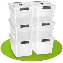 Juskys Aufbewahrungsbox mit Deckel - 6er Set Kunststoff Boxen 30l - Box stapelbar, transparent