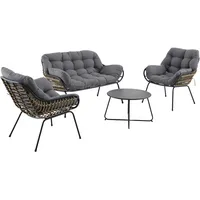 Tarrington House Outdoor Lounge 4-tlg., Stahl/Polyester/Polyrattan, 2 Einzelsesseln, 1 2-Sitzer Sofa, 1 Couchtisch, mehrfarbig