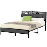 REDOM Metallbett mit Stauraum (Eisenbett, Funktionsbett mit Lattenrost, 2-tlg., 27 cm Bodenfreiheit für extra Aufbewahrung, 140*200cm, mit Matratze), mit schwarzem Metallrahmen, integrierten USB-Anschlüssen schwarz