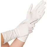 FRANZ MENSCH 100 Stück Hygonorm Nitrilhandschuhe Safe Long Light | puderfrei, weiß, 10/XL, L: 30cm, Packung, Einmalhandschuhe, Nitrilhandschuhe, Gummihandschuhe, Einweghandschuhe