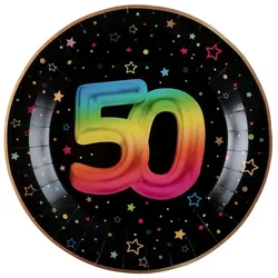 6 Teller 50. Geburtstag bunt Pappteller