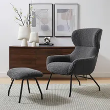 SalesFever Sessel mit Hocker Teddyfell 79 x 103 x 82 cm anthrazit