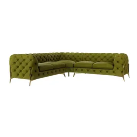 S-Style Ecksofa Chesterfield Lexi Olive Samt