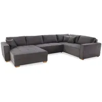 luma-home Cord Wohnlandschaft U-Form Sofa Schlaffunktion Couch Bettkasten Grau Anthrazit - Dunkelgrau
