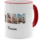 PhotoFancy® - Fototasse 'Team' - Personalisierte Tasse mit eigenem Foto und Text selbst gestalten - Rot