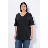 Ulla Popken T-Shirt V-Ausschnitt Relaxed Halbarm schwarz 62/64