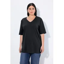 Ulla Popken T-Shirt V-Ausschnitt Relaxed Halbarm schwarz 62/64