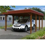 SKANHOLZ Skan Holz Carport Spreewald 396 cm x 589 cm rote Blende Nussbaum