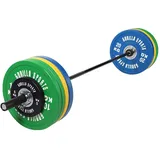 GORILLA SPORTS® Olympia Langhantel Set - 140kg, mit 10 Bumper Plates, 50mm, Langhantelstange 220cm, 2 Federverschlüsse, Max. 680kg, gummiert - Hantelset, Gewichte, Hantelscheiben, Gewichtsscheiben