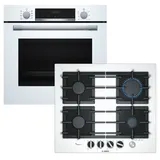 Bosch Herdset BOSCH Backofen weiß Schnellaufheizung + Gaskochfeld Einhandzündung autark 60cm - Weiß