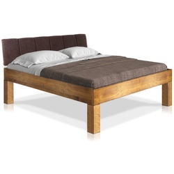 Moebel-Eins Massivholzbett, CURBY 4-Fuß-Bett mit Polster-Kopfteil, Material Massivholz, rustikale Altholzoptik, Fichte 216 cm x 45 cm