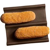 LURCH 85080 FlexiForm Ciabatta Backmatte zur Herstellung von 2 knusprigen Ciabattas 29,5 x 26cm Premium-Platin-Silikon braun