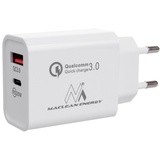 Maclean Brackets Maclean MCE485W Universal Ladegerät Netzladegerät 2-Port-Stecker: 1xUSB-A (QC 3.0) max. 18W 1x USB Typ-C (PD20W) max. 20W Schnellladegerät Adapter 1x Quick Charge 5V 3A/9V 2.22A/12V 1.67A